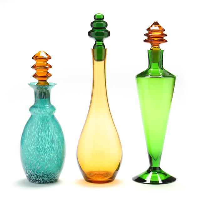 set-of-three-european-art-glass-decanters