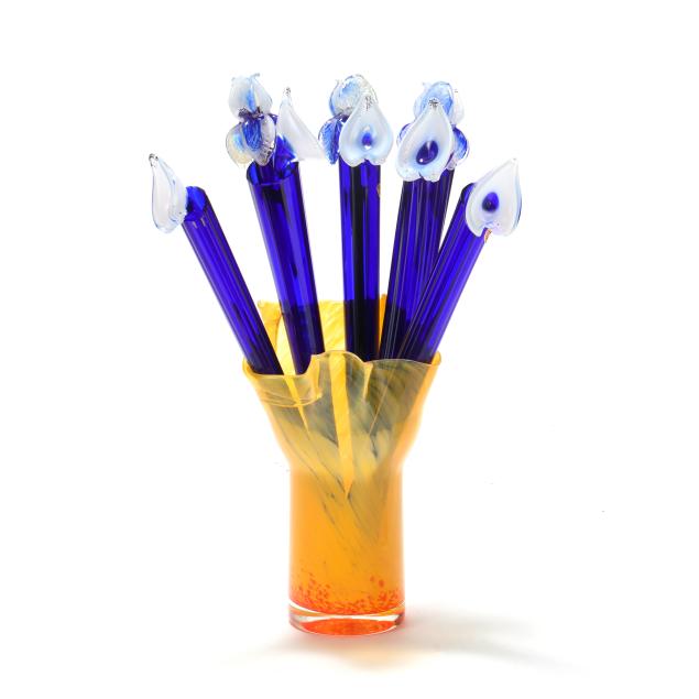 ajeto-art-glass-five-stem-floral-bouquet-and-vase