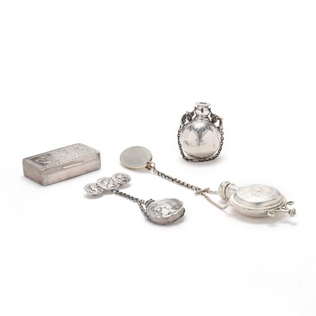 group-of-three-silver-chatelaine-scent-bottles-and-a-box