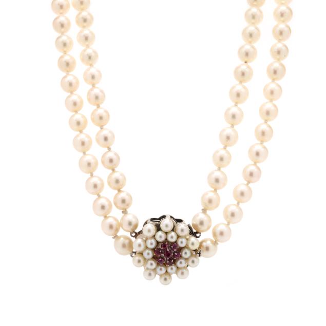 double-strand-pearl-necklace-with-white-gold-gem-set-clasp