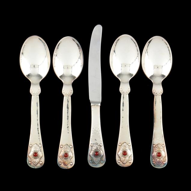 five-pieces-of-georg-jensen-i-75th-anniversary-i-commemorative-sterling-silver-flatware