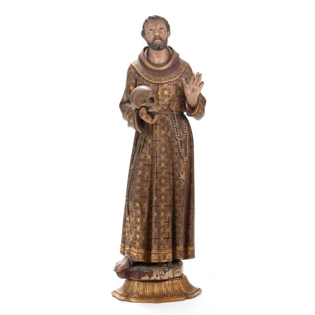 spanish-colonial-school-19th-century-large-carved-and-polychrome-statue-of-saint-francis