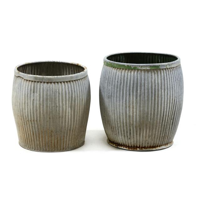 two-vintage-french-galvanized-metal-planters