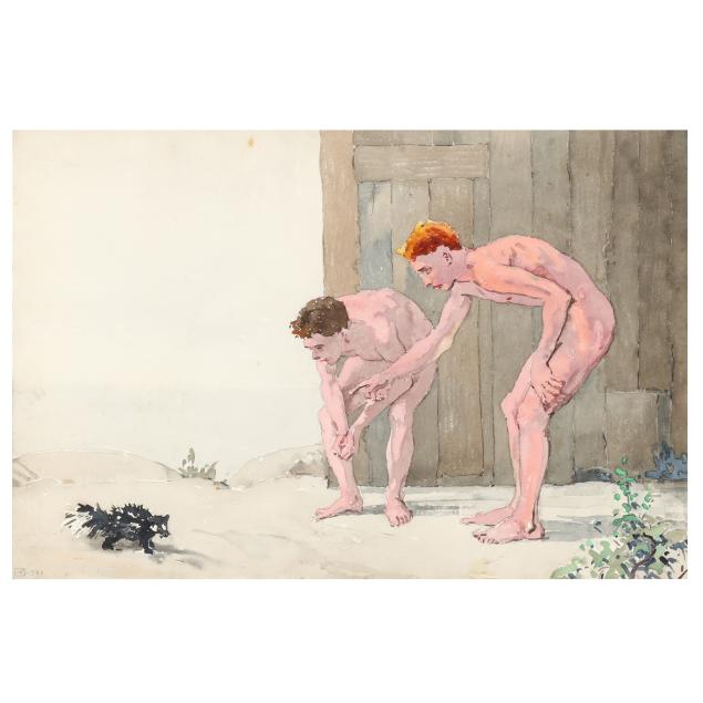 seward-hume-rathbun-american-1886-1966-pair-of-nude-figures-with-a-skunk