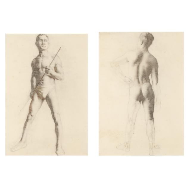 american-school-20th-century-two-academic-male-nude-drawings