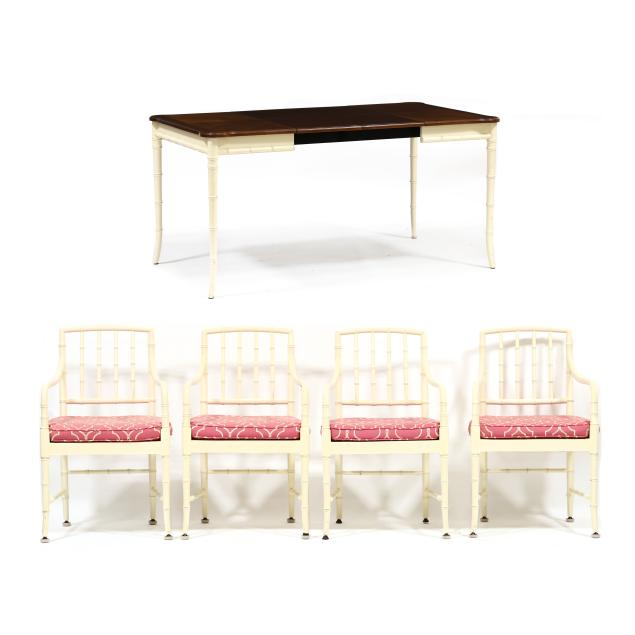 faux-bamboo-painted-cherry-breakfast-table-and-four-chairs