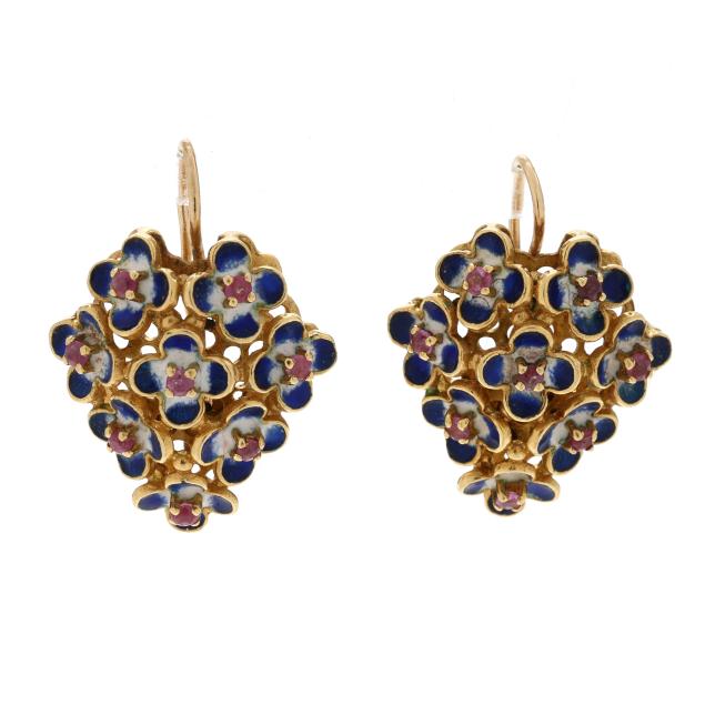 vintage-gold-enamel-and-gem-set-earrings-italy