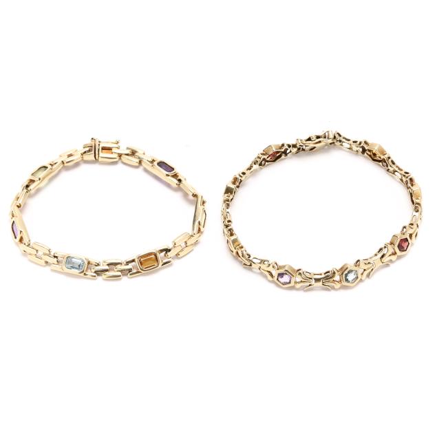 two-gold-and-gem-set-bracelets