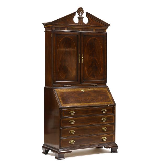 drexel-heritage-chippendale-style-inlaid-mahogany-desk-and-bookcase