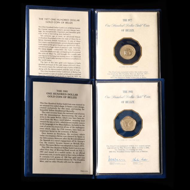 belize-two-2-proof-one-hundred-dollar-gold-coins-by-the-franklin-mint