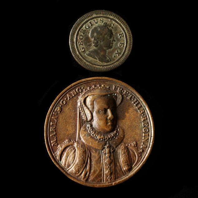 early-18th-century-english-farthing-and-a-bronze-medallion