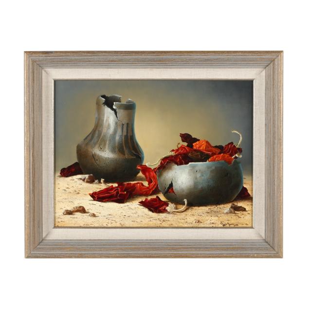 gayle-nason-american-b-1949-still-life-with-southwestern-pottery-and-dried-peppers