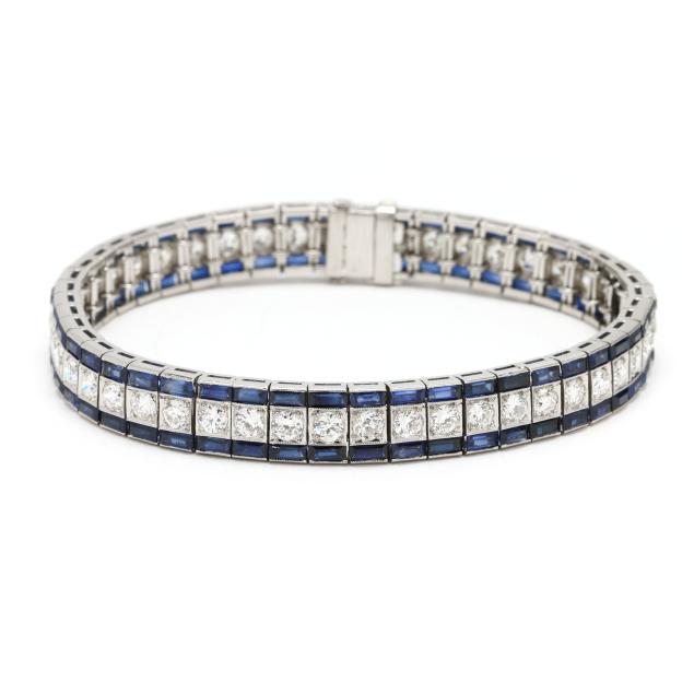 art-deco-platinum-diamond-and-synthetic-sapphire-line-bracelet