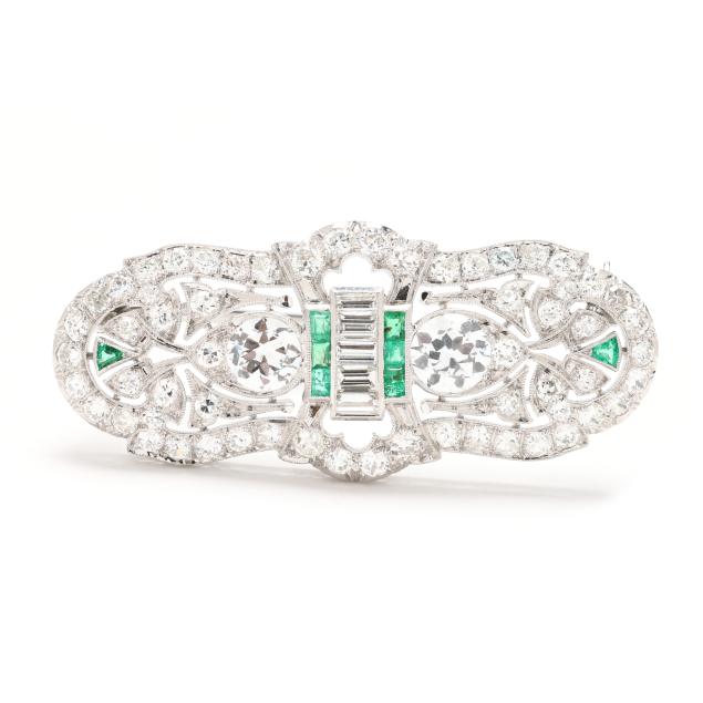 vintage-platinum-diamond-and-emerald-brooch