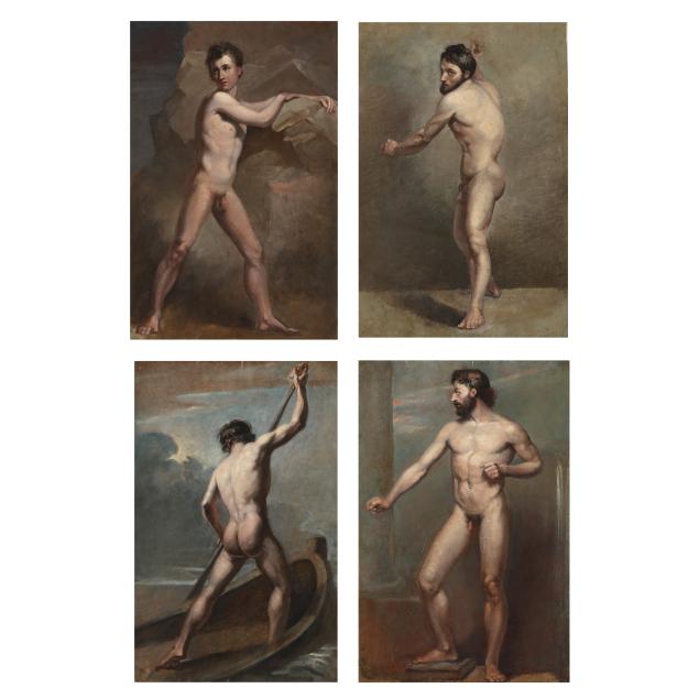 english-school-mid-19th-century-set-of-four-academic-male-nude-studies