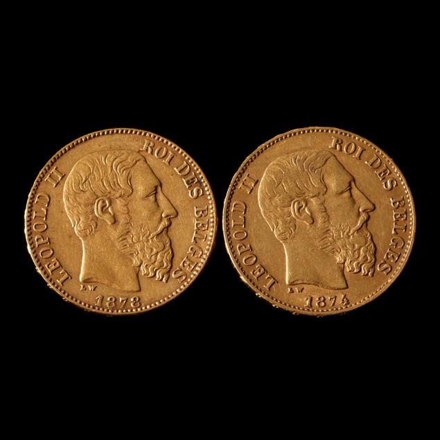 two-2-belgian-gold-20-francs-of-leopold-ii-1874-and-1878