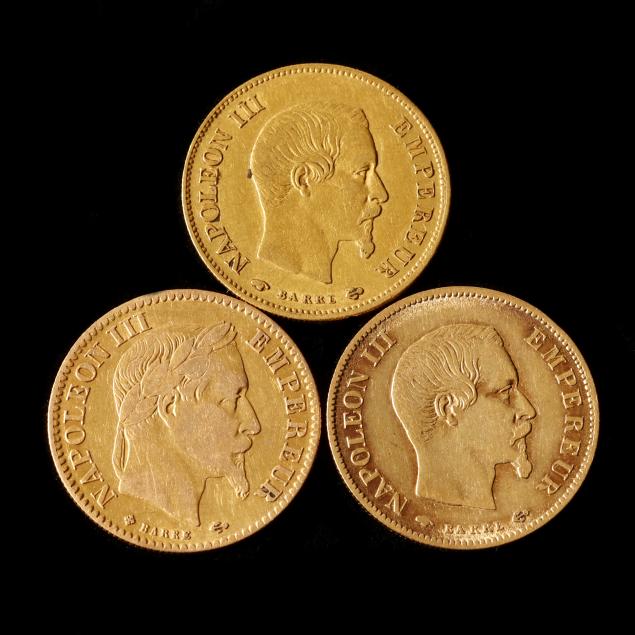 three-3-french-gold-10-francs-of-napoleon-iii