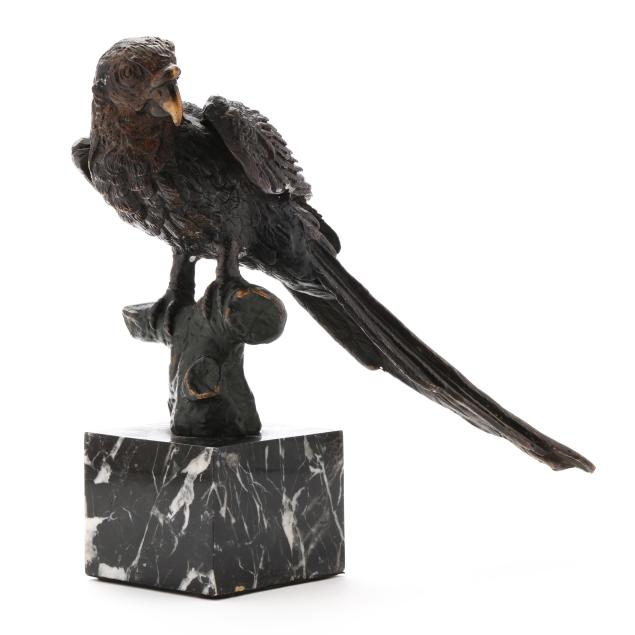 wildwood-accents-a-bronze-model-of-a-parrot-on-stand