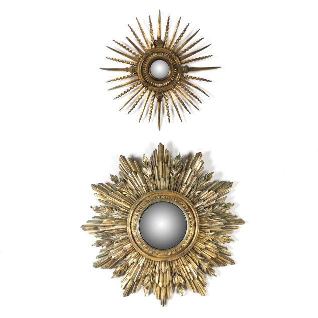 two-decorative-gilt-sunburst-convex-mirrors