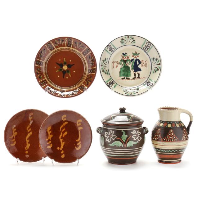 selection-of-sgraffito-slip-decorated-redware