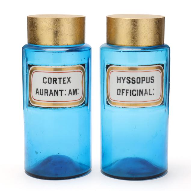 two-antique-blue-glass-apothecary-jars