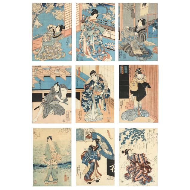 a-selection-of-nine-japanese-edo-period-woodblock-prints