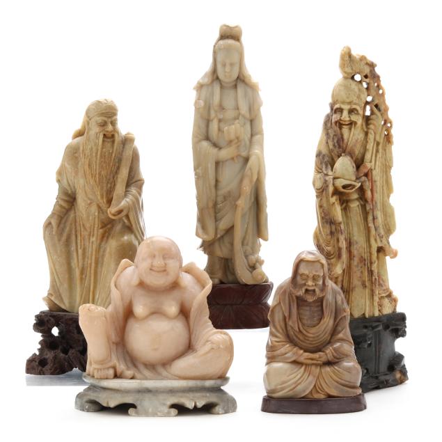 a-collection-of-five-chinese-carved-soapstone-figures