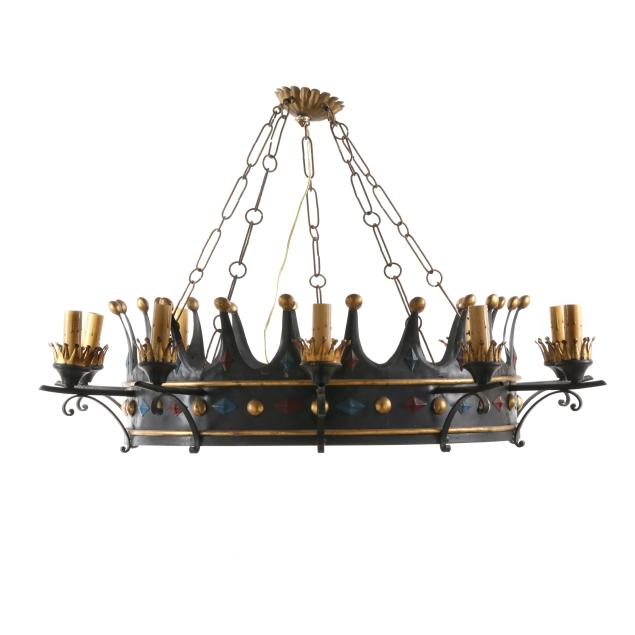 a-large-tole-crown-form-ten-light-chandelier