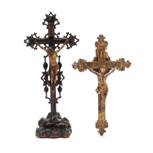 two-antique-continental-carved-crucifixes