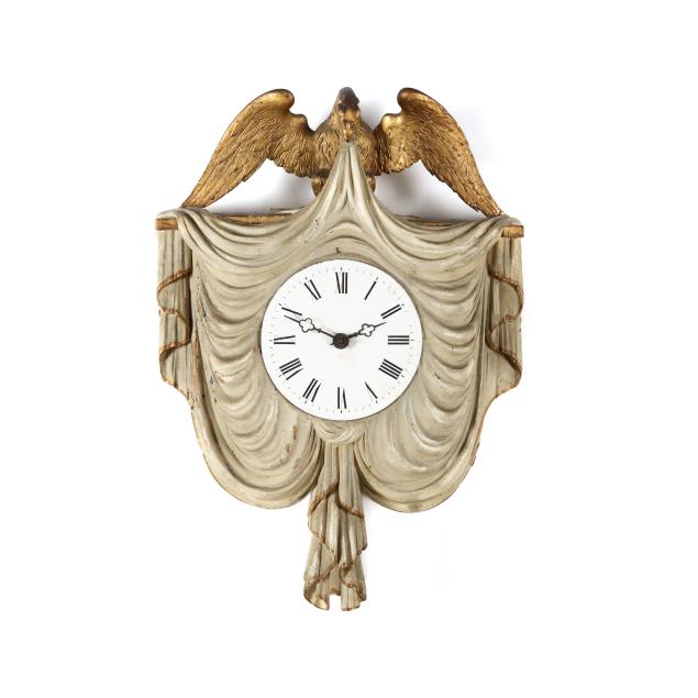 neoclassical-style-carved-eagle-and-drape-wall-clock