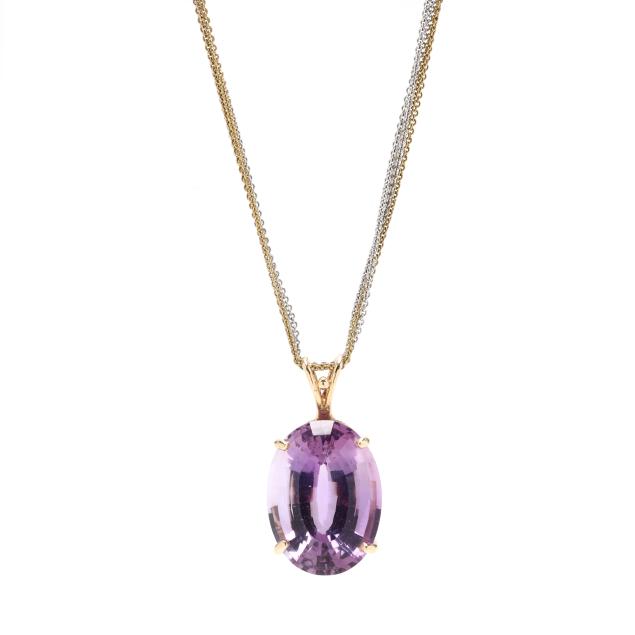 bi-color-gold-multi-strand-necklace-with-amethyst-pendant