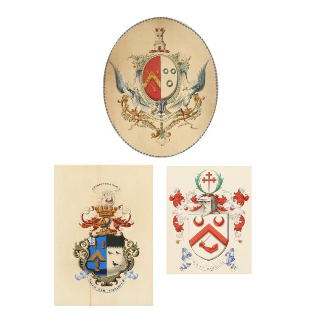 three-framed-english-heraldic-coats-of-arms