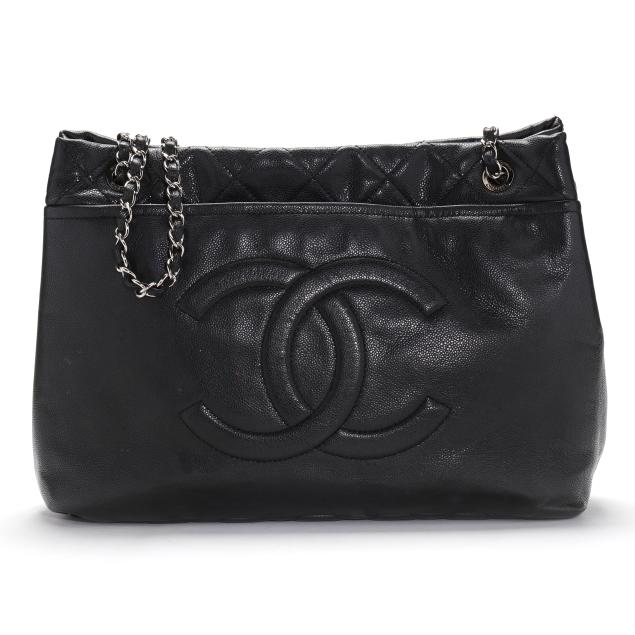 Chanel black quilted caviar leather grand shopping tote best sale