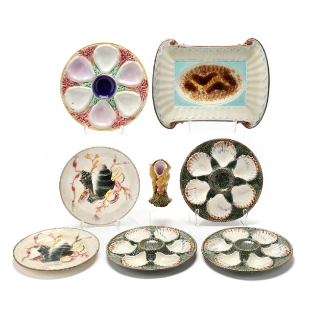 eight-pieces-of-assorted-shell-majolica-including-oyster-plates