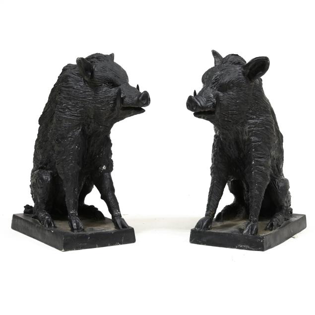 pair-of-life-size-wild-boar-guardian-sculptures