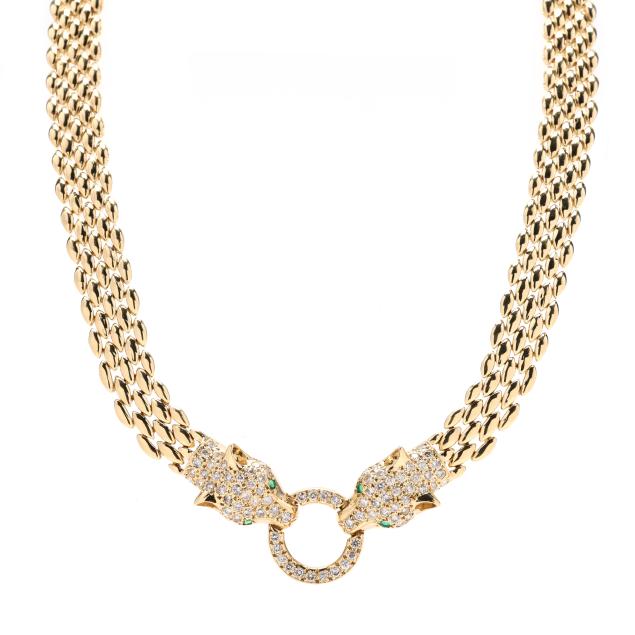 gold-diamond-and-emerald-panther-motif-necklace