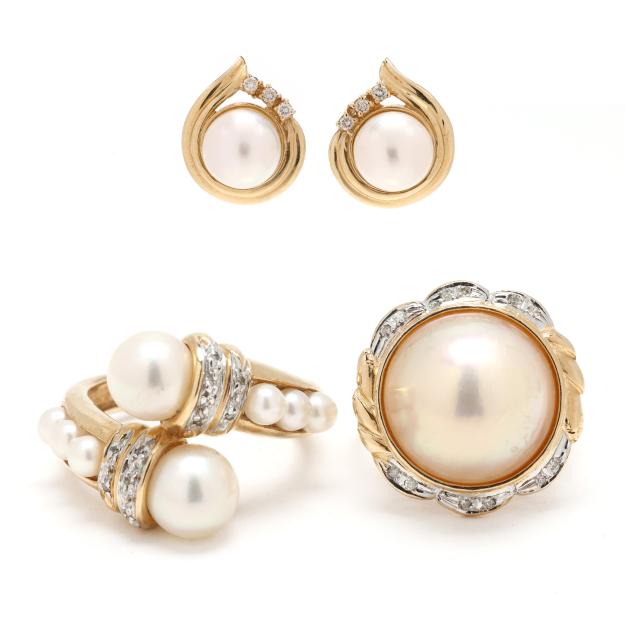 group-of-gold-pearl-and-diamond-jewelry