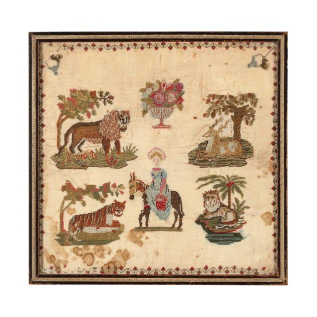 antique-figural-sampler-with-wild-animals