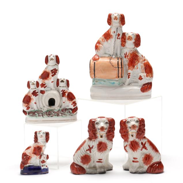 five-english-staffordshire-spaniel-figures