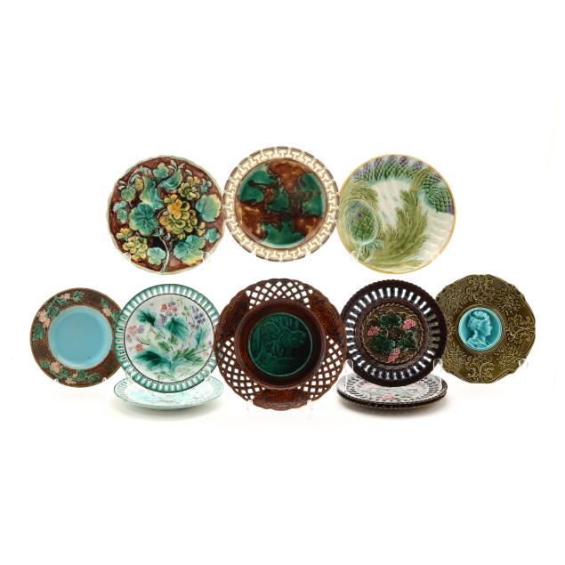 a-collection-of-eleven-majolica-plates