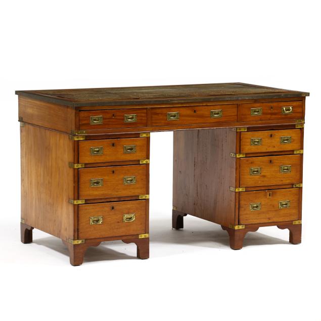 antique-english-mahogany-campaign-style-double-pedestal-desk