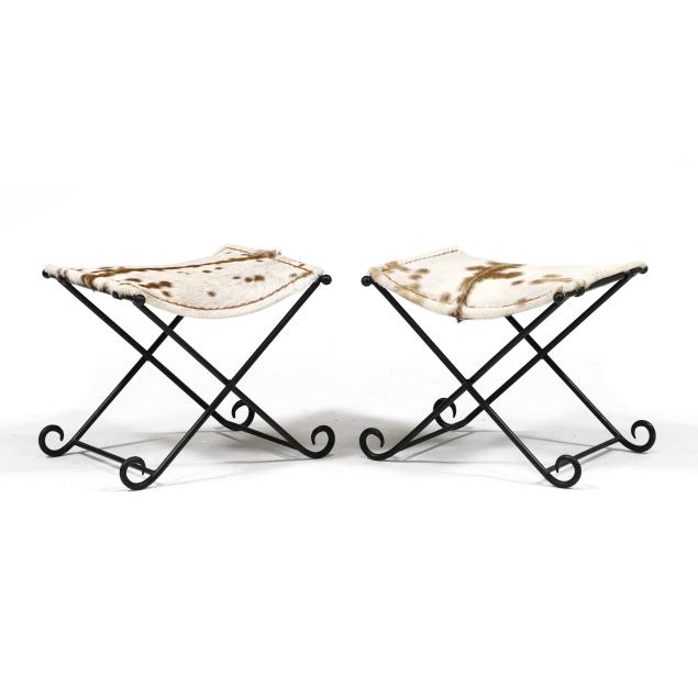 pair-of-iron-and-cowhide-curule-style-stools