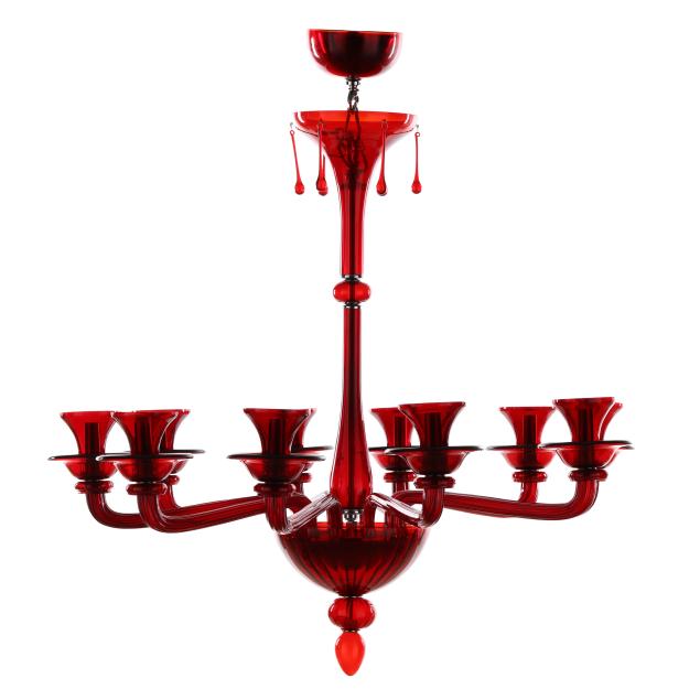 czech-large-modernist-red-glass-chandelier