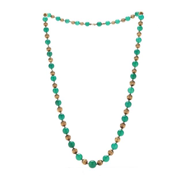 gold-and-dyed-green-chalcedony-bead-necklace