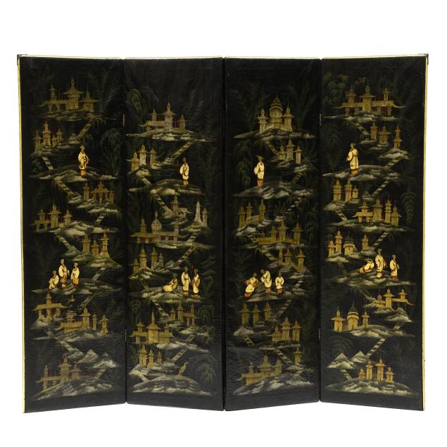 hand-painted-four-panel-leather-screen-in-chinoiserie-style