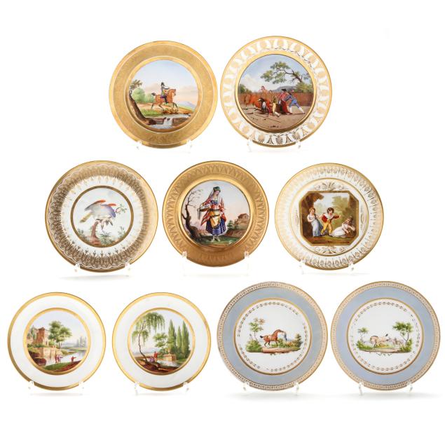 nine-paris-porcelain-and-sevres-figural-landscape-cabinet-plates