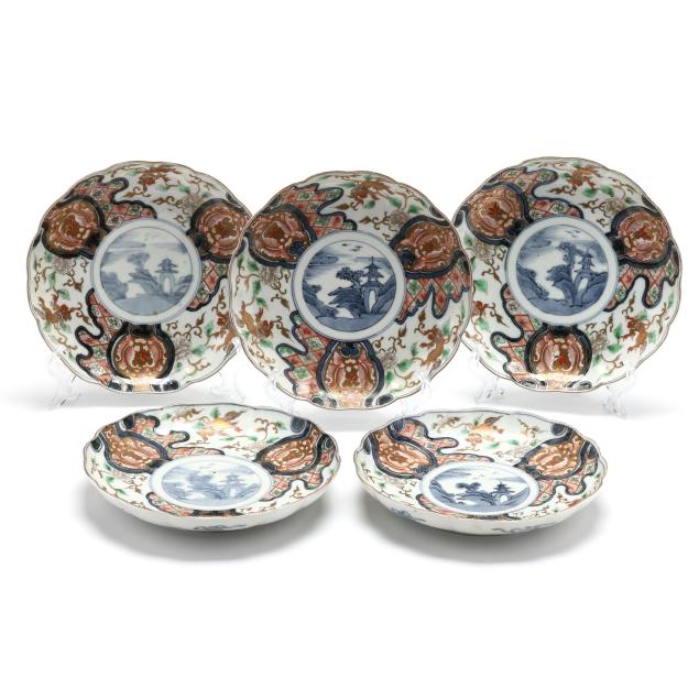 a-set-of-five-porcelain-imari-dinner-plates