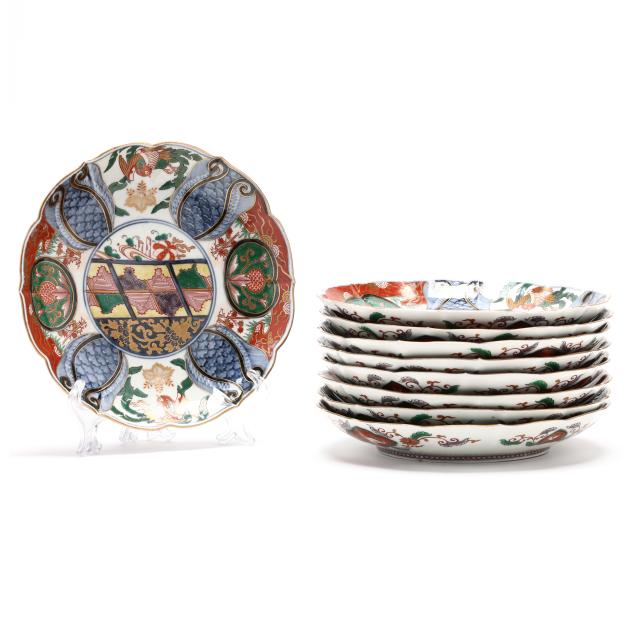 a-set-of-nine-porcelain-imari-dinner-plates