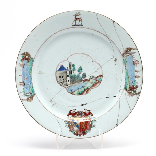 a-large-chinese-export-porcelain-charger-with-arms-of-cooke-quartering-warren-with-twysden