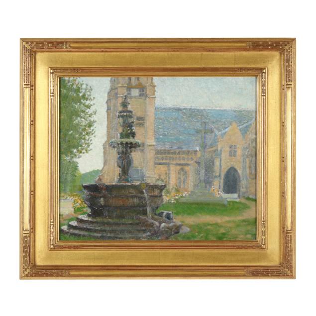 continental-school-20th-century-impressionistic-landscape-with-church-and-fountain